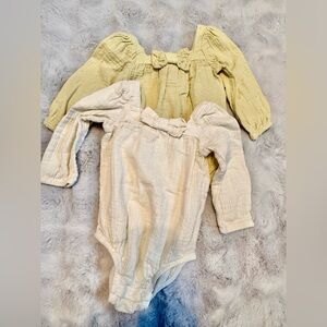 Cloud Island Cream& Muted Yellow Baby Bodysuit with Bow